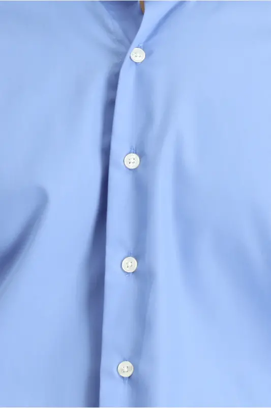 Uzun Qo'l Regular Fit Non Iron Dazmollash talab qilinmaydigan Paxta Tugmali Yoqali Ko'ylak - Aqua Moviy - 5