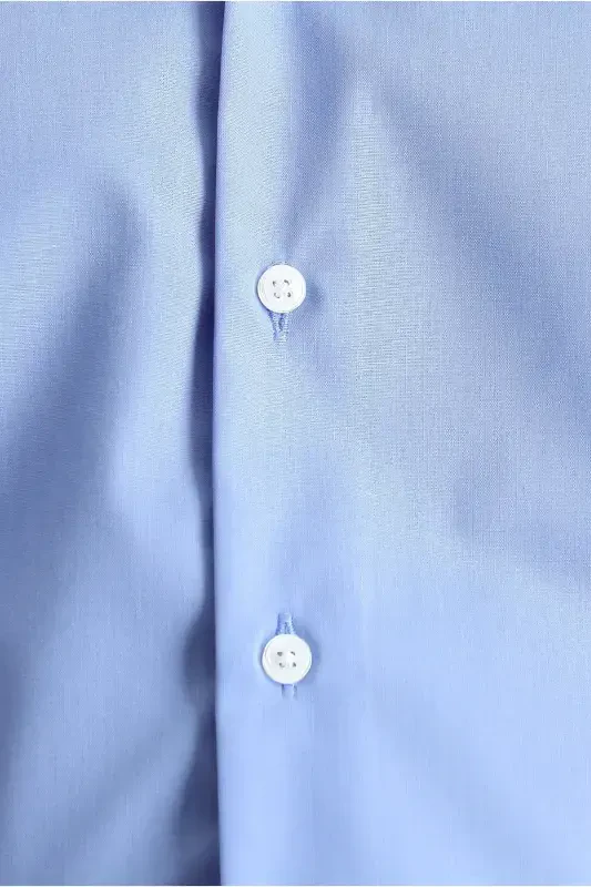 Uzun Qol Slim Fit Tor Kesim Non Iron Dazmol Talab Qilmaydigan Paxta Ko'ylak-Aqua Moviy - 6