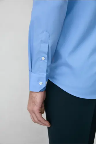 Uzun Qol Slim Fit Tor Kesim Non Iron Dazmol Talab Qilmaydigan Paxta Ko'ylak-Aqua Moviy - 6