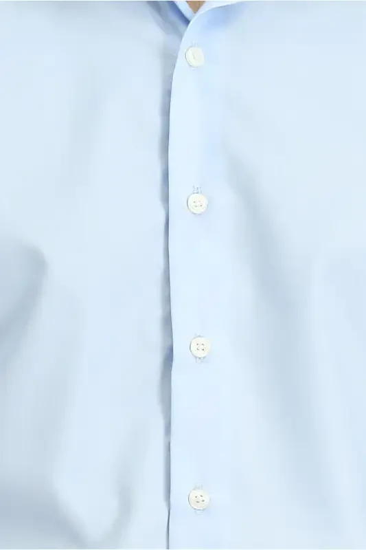 Uzun Qo'l Slim Fit Tor Kiyim Non Iron Dazmol Talab Qilmaydigan Paxta Ko'ylak-Och Moviy - 5