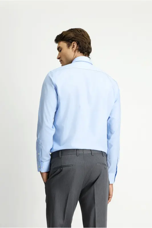 Uzun Qo'l Slim Fit Tor Kiyim Non Iron Dazmol Talab Qilmaydigan Paxta Ko'ylak-Och Moviy - 4