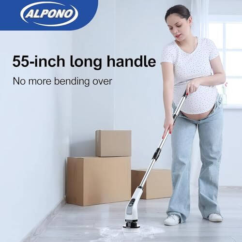 ALPONO Electric Spin Scrubber with Long Handle: Cordless Power Shower Scrubber - Spin Brush with 7 Brush Replacement Heads for Cleaning Bathroom,Tub, Tile, White, ALPONO-A11 - 2