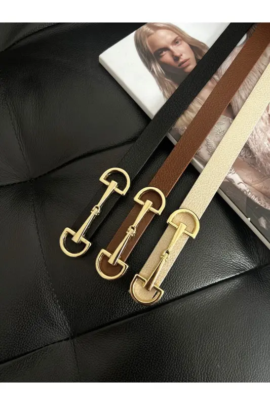 3'lü Fırsat Ürünü Uzun Tokalı İnce Kadın Kemeri, Ceket Kemeri, Gömlek Kemeri, Elbise Kemeri-SiyahTabaBej - 3