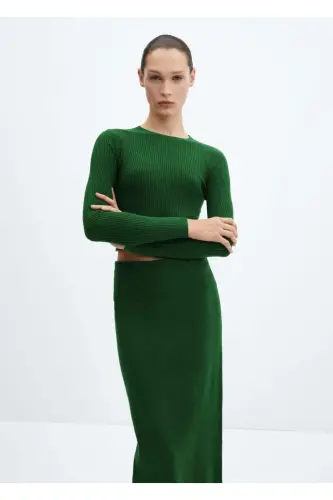 Uzun triko yubka - Yashil - 5