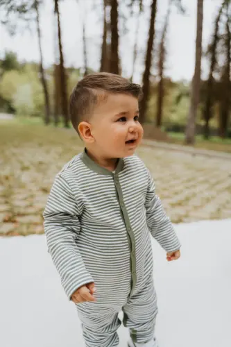 Uzun yengli kombinezon chaqaloq bosma organik paxta-yashil - 1