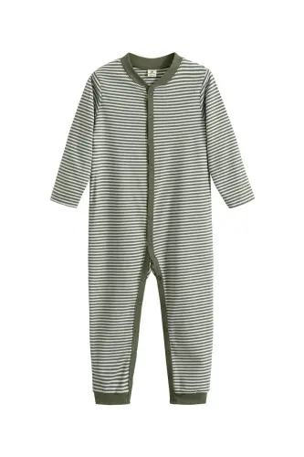 Uzun yengli kombinezon chaqaloq bosma organik paxta-yashil - 3