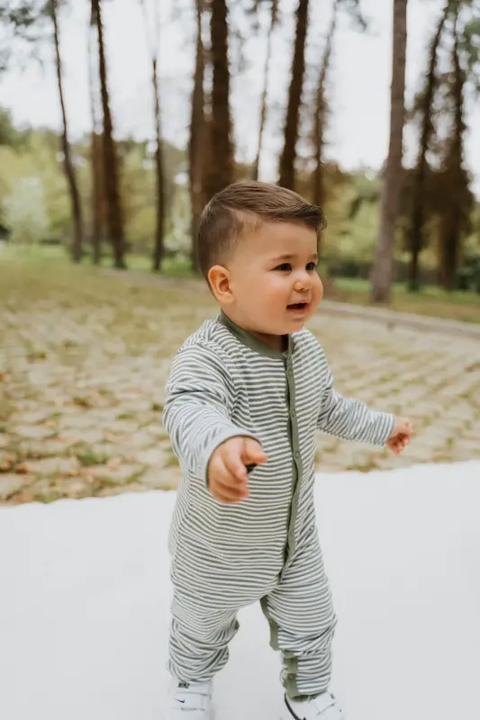 Uzun yengli kombinezon chaqaloq bosma organik paxta-yashil - 4