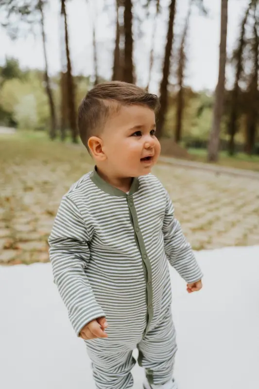 Uzun yengli kombinezon chaqaloq bosma organik paxta-yashil - 1