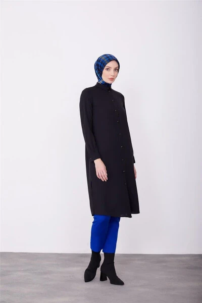 Uzun Yengli Logo Chiziqli Tunika 23kh411 Qora - 3