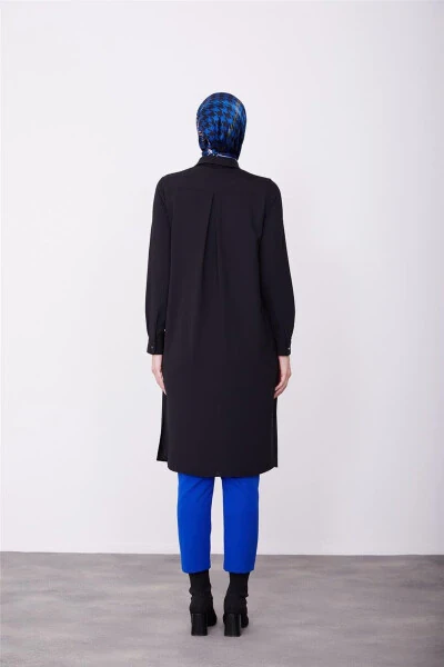 Uzun Yengli Logo Chiziqli Tunika 23kh411 Qora - 5