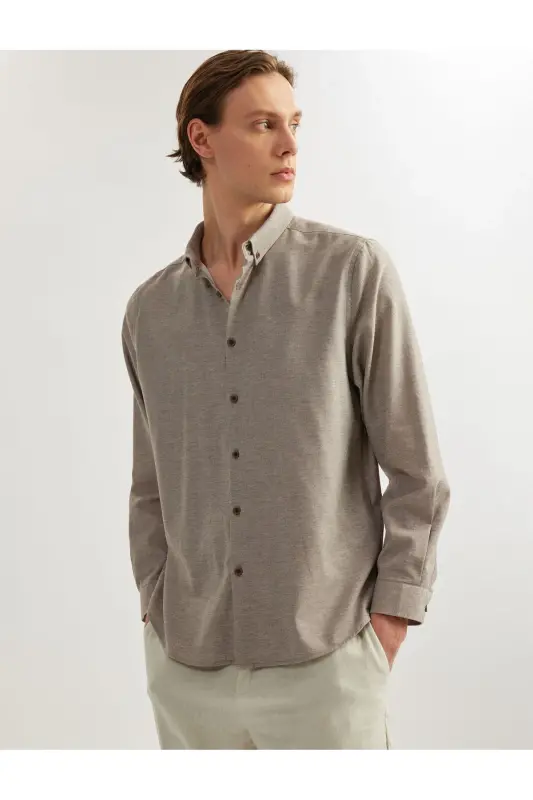 Uzun yengli paxta aralash tugmali yoqali slim fit G - KOTON