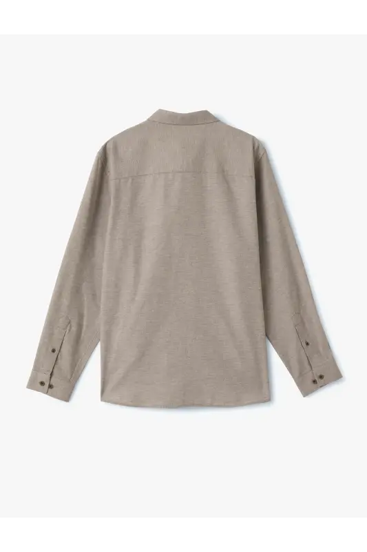 Uzun yengli paxta aralash tugmali yoqali slim fit G - 4