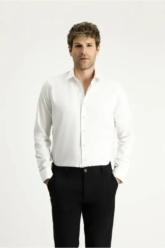 Uzun Yengli Slim Fit Tor Kesim Klassik Paxta Ko'ylak - KIĞILI