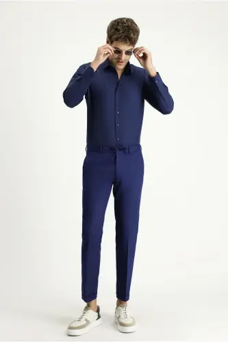 Uzun Yengli Slim Fit Tor Tiqish Klassik Paxta Ko'ylak - KIĞILI (1)