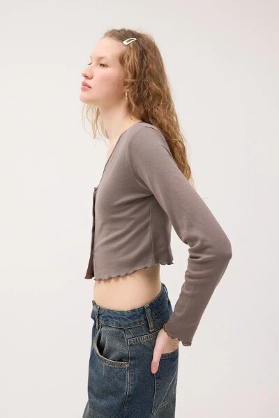 Uzun yengli tugmali kisa palto H1666-T10 - 4