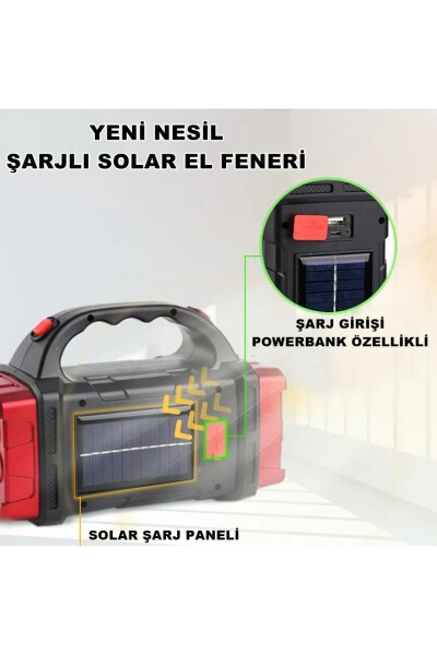 V-2678 Uzoq Masofali Quyosh Paneli bilan 25w Powerbank Usb Chiqishi 4 Rejimli Ultra Kuchli Ledli Zaryadlanadigan Chiroq - ATAŞBEY (1)