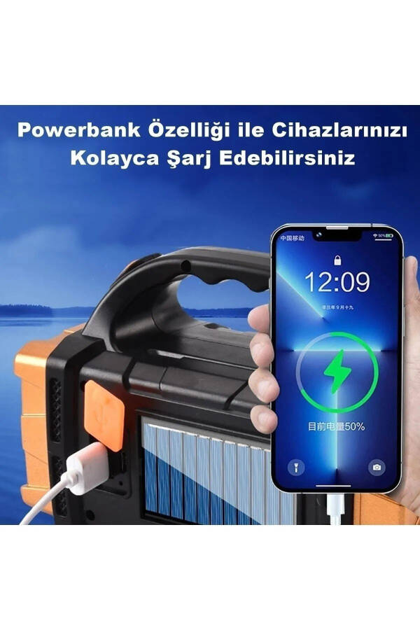 V-2678 Uzoq Masofali Quyosh Paneli bilan 25w Powerbank Usb Chiqishi 4 Rejimli Ultra Kuchli Ledli Zaryadlanadigan Chiroq - 4