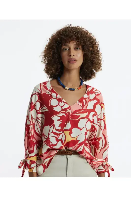 V bo'yinli bog'langan yengli bluzka - YARGICI