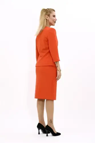 V bo'yinli qisqa ko'ylagi & qalam yubka to'plami - to'q sariq - ÖNDER ÖZSOY (1)