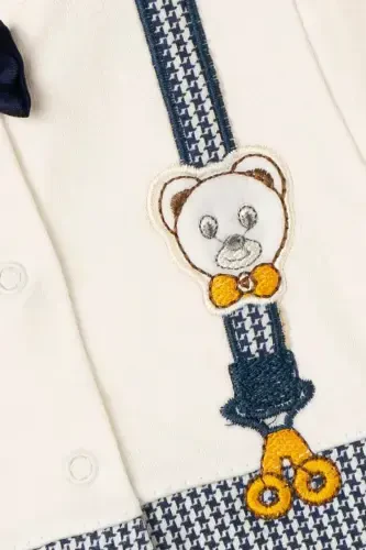 (В КОРОБКЕ) Одежда для новорожденных с галстуком-бабочкой темно-синяя одежда для младенцев 5-компонентный комплект распашонок для выписки из роддома - 3