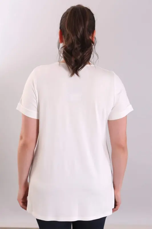 V-Neck Basic Ecru Blouse - 1