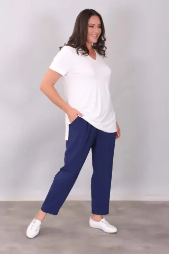 V-Neck Basic Ecru Blouse - 4