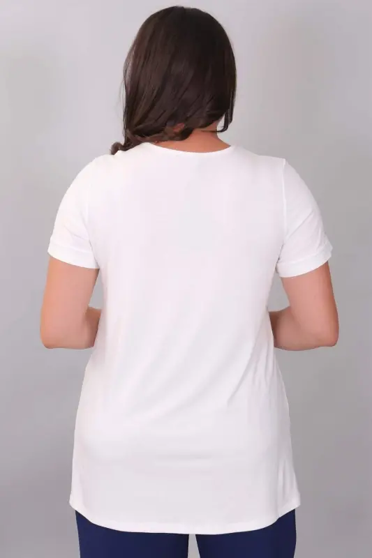 V-Neck Basic Ecru Blouse - 6