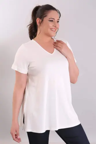 V-Neck Basic Ecru Blouse - 8