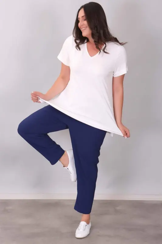 V-Neck Basic Ecru Blouse - 3