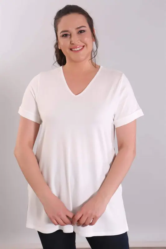 V-Neck Basic Ecru Blouse - 5