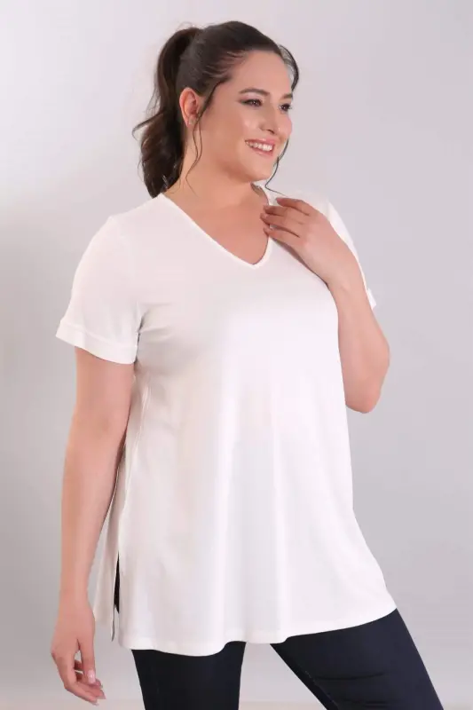 V-Neck Basic Ecru Blouse - 6