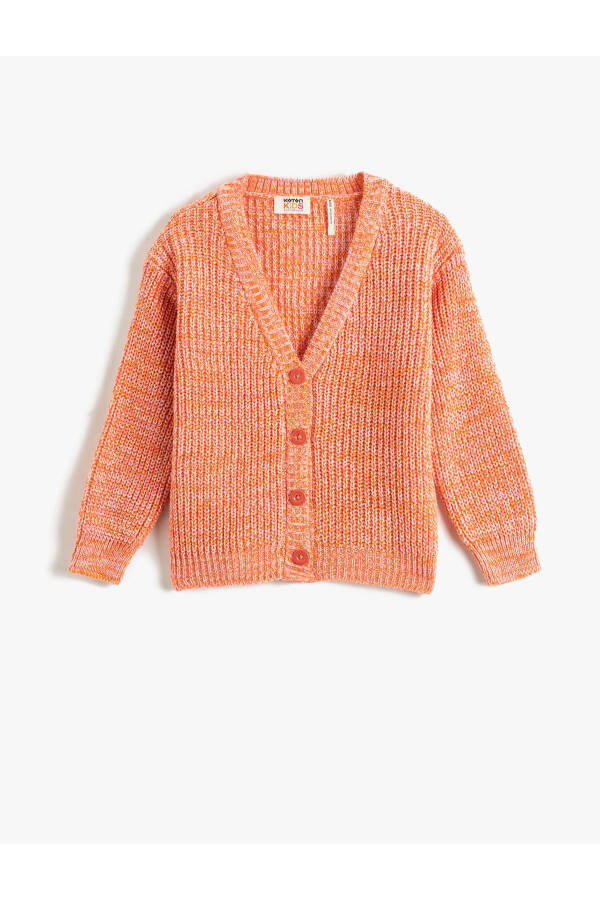 V Neck Basic Knit Cardigan with Buttons - 1