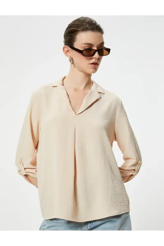 V Neck Blouse-Ekru - 1