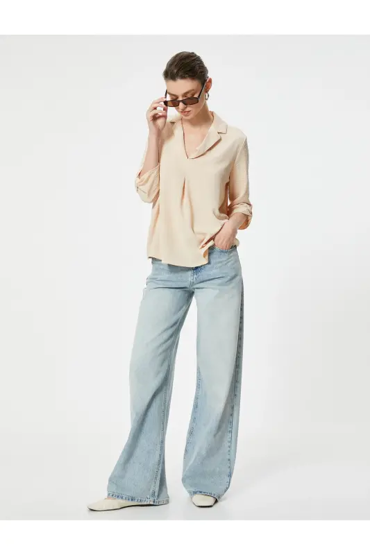 V Neck Blouse-Ekru - 2
