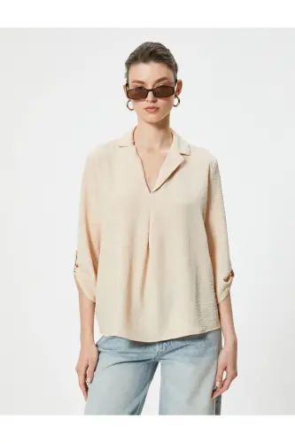 V Neck Blouse-Ekru - 3