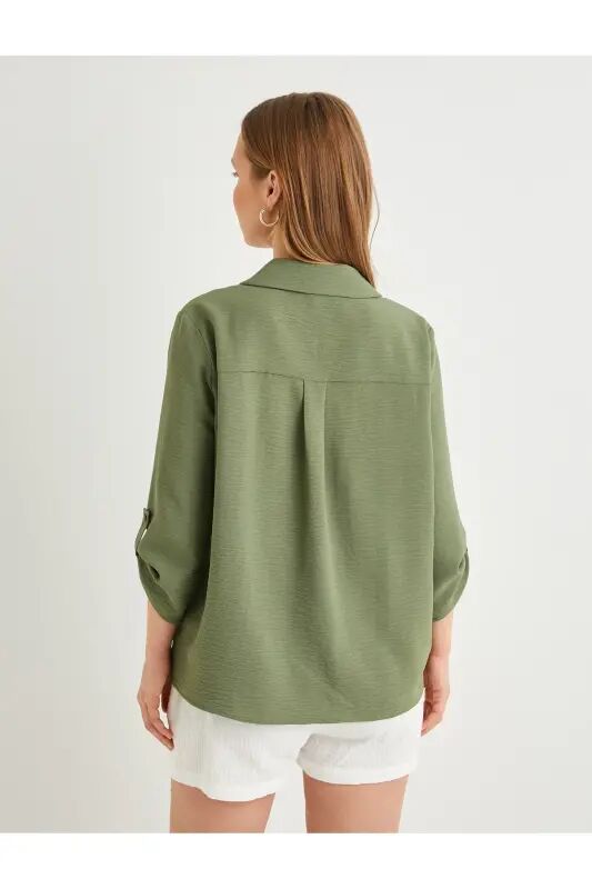 V Neck Blouse Half Sleeve Textured Regular Fit - Khaki - 4
