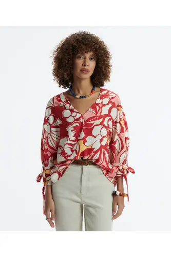 V-Neck Blouse with Tie Sleeves - YARGICI (1)