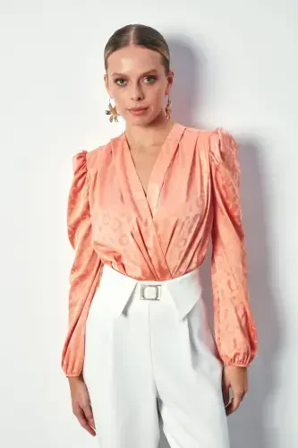 V-Neck Bodysuit Blouse - SALMON - 5