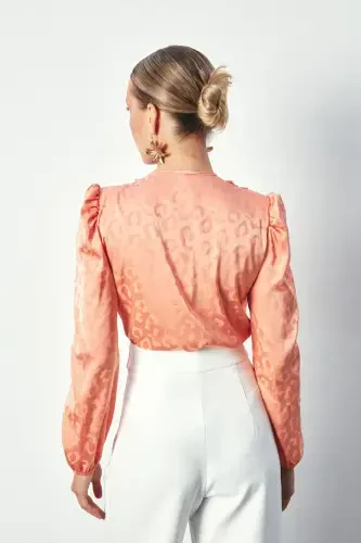 V-Neck Bodysuit Blouse - SALMON - 6