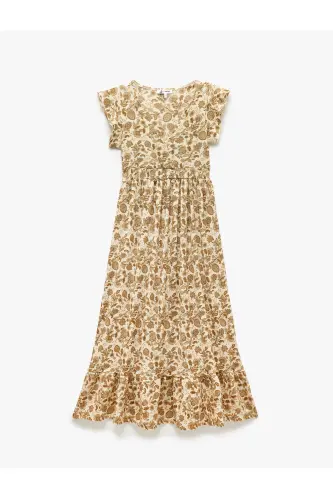 V-Neck Butterfly Sleeve Patterned Layered Maxi Dress Crinkle - 3
