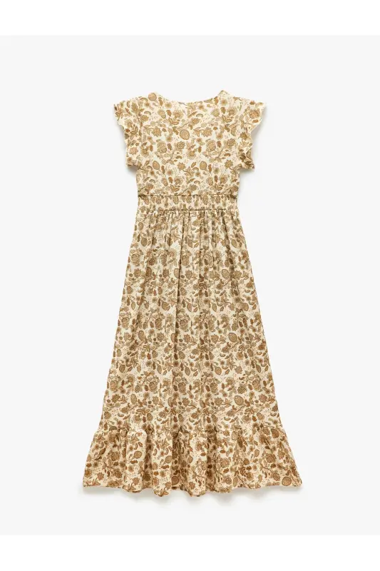 V-Neck Butterfly Sleeve Patterned Layered Maxi Dress Crinkle - 4