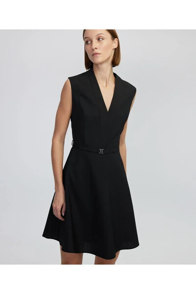 V-neck Dress with Thin Belt - MISS IPEKYOL