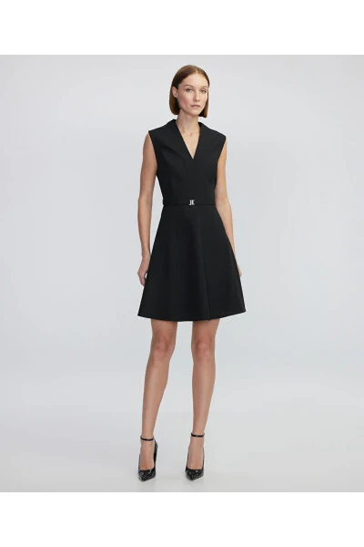 V-neck Dress with Thin Belt - MISS IPEKYOL (1)