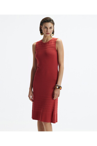 V-Neck Knee-Length Knit Dress - 1