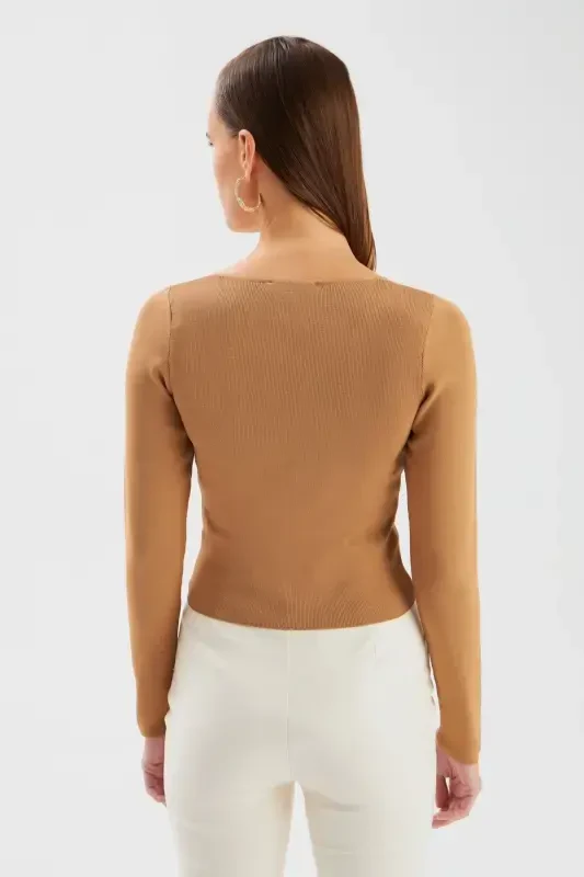 V Neck Knit Crop - Mink - 5