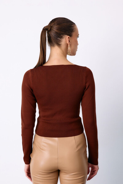 V Neck Knit Crop Top - Coffee - 6