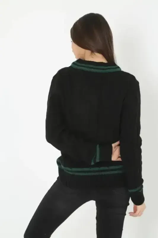V-Neck Knit Sweater - Black - 3