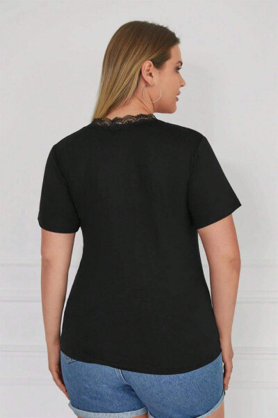 V-Neck Lace Plus Size Cotton Blouse Black - 5