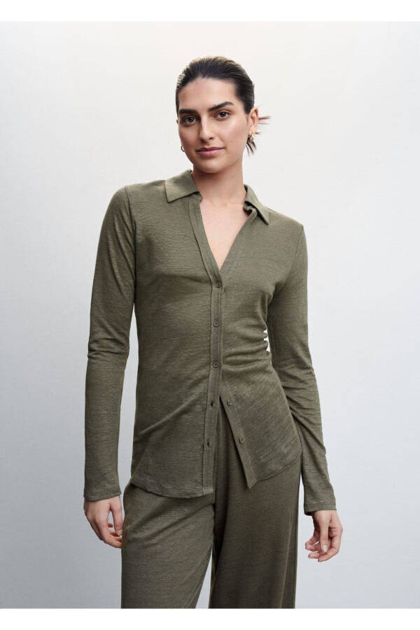 V-Neck Linen Shirt - 1
