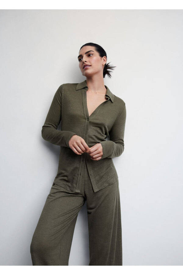 V-Neck Linen Shirt - 5